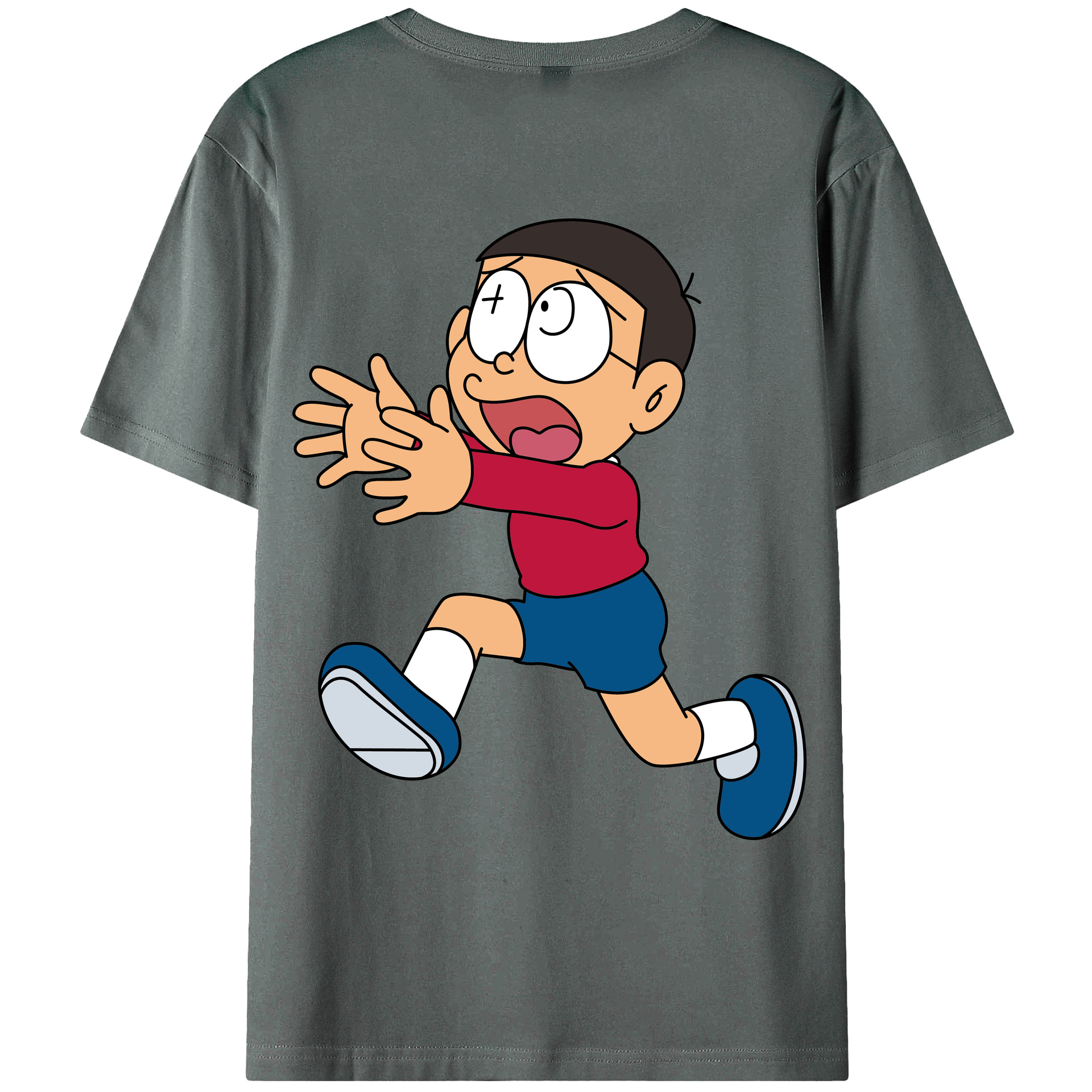 （画像用） ドラえもん 野比 のび太 Doraemon Nobita Nobi 綿100％ メンズ半袖Tシャツ（バックプリント） 通気性